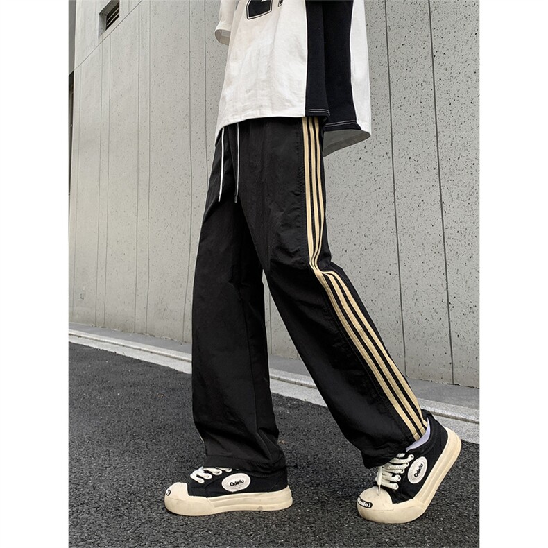 夏季薄款侧边条纹休闲裤男美式复古户外运动宽松网眼透气阔腿裤子,男装休闲裤,星座410-7