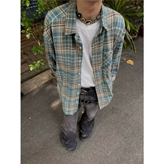 衬衫男美式复古格纹长袖衬衣高级感痞帅休闲外套A2250-P35，男装衬衫，星座208-5