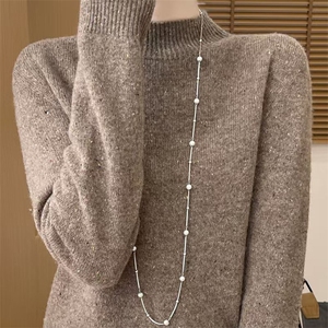 100%纯羊毛衫女一线成衣半高领亮丝加厚毛衣宽松羊绒衫上衣打底衫图片