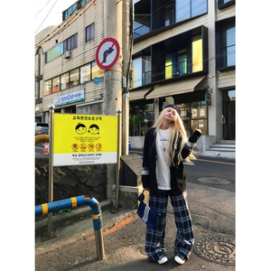 【有货】G11LL-特P40美式复古蓝色格子裤子男女秋冬新款加绒裤图片