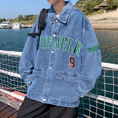 高品质秋款男牛仔夹克字母刺绣工装口袋渐变外套J02P70，男装夹克，星座1013-1