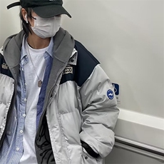 网络图现货潮牌保暖港风拼接撞色立领休闲面包服棉袄J575-P70，男装棉衣，星座715-7