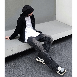 美式ins高街hiphop重工艺水洗直筒工装牛仔裤货号K691P60图片