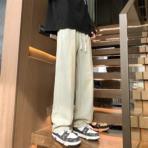牛仔裤2024新款男复古潮牌美式做旧直筒裤子春季高街阔腿图片
