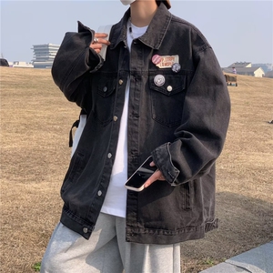 潮复古高街水洗做旧牛仔外套男款春秋hiphop美式夹克宽松图片