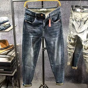 1506-1/KS2161/P54破洞补丁弹力修身小脚九分裤刺绣牛仔裤男裤潮图片