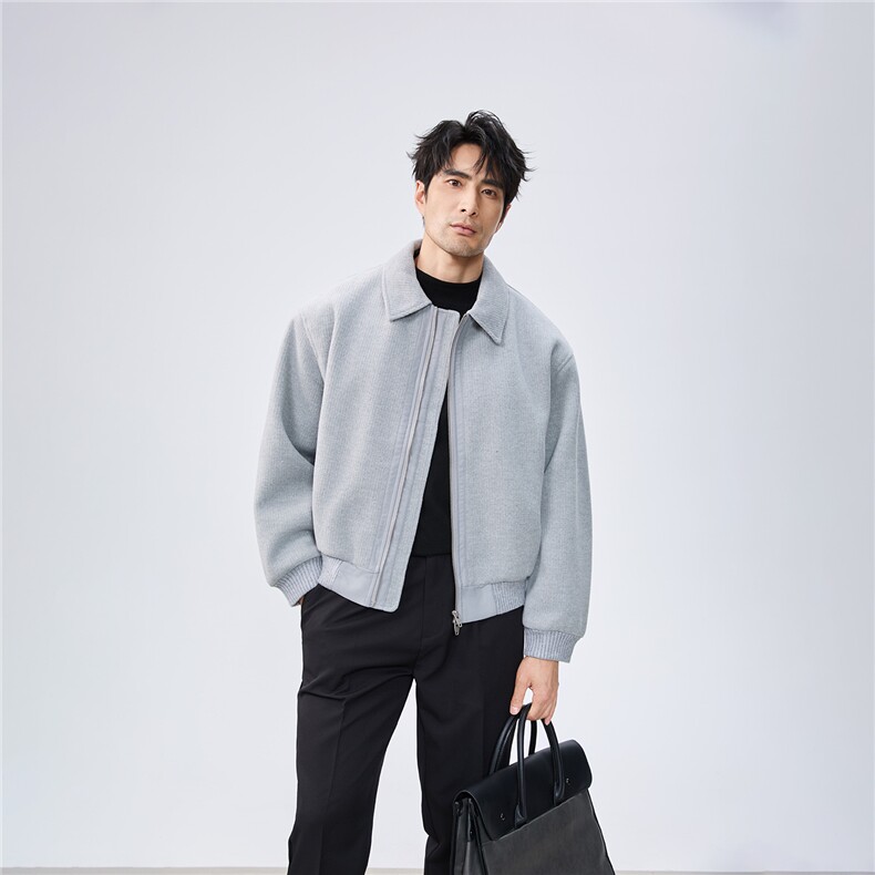 双拉链毛呢夹克外套秋冬短款呢子大衣宽松妮子风A236-JK611-P145，男装毛呢大衣，电商A236