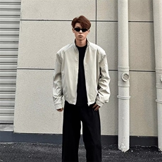 新款男士时尚短款立领夹克衫2025秋季新款潮流百搭宽松纯色外套，男装夹克，星座506A