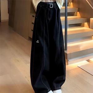 新款男士美式拼接阔腿牛仔裤潮流休闲裤宽松百搭直筒裤L84199-P45图片