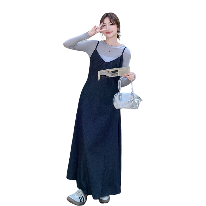 现货2D078-T1904-P135K218打底衫+仿牛仔吊带裙2件套,女装套装/套裙,2D078