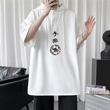 LD54070-P45连帽短袖t恤男大码胖子带帽五分袖中袖，男装T恤，电商A040