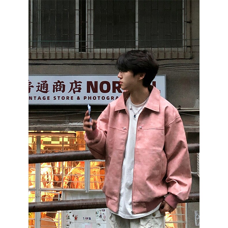 棕色皮衣外套男高级感痞帅机车服cleanfit美式复古翻领飞行员夹克,男装夹克,电商A003