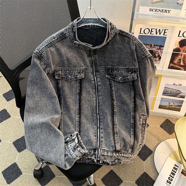 美式复古水洗牛仔外套男痞帅高级感短款牛仔夹克JK200-P80有垫肩,男装夹克,星座308B-2