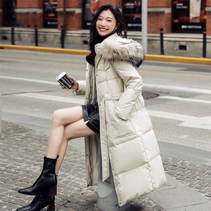 时尚保暖女士羽绒服 冬季新款韩版中长款 大毛领设计 显瘦修身 高品质白鸭绒填充图片