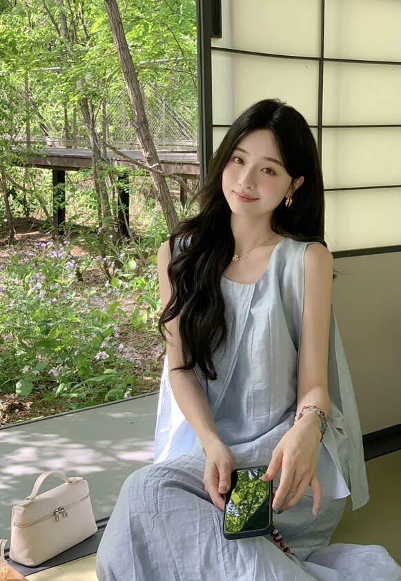 不规则无袖A字上衣+宽松直筒半身长裙两件套时尚百搭,女装套装/套裙,湘姗