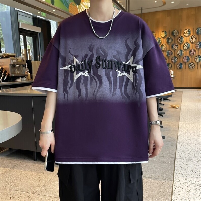25155-特P40夏季休闲假两件短袖T恤男青少年潮牌字母印花打底衫,男装T恤,电商D310B