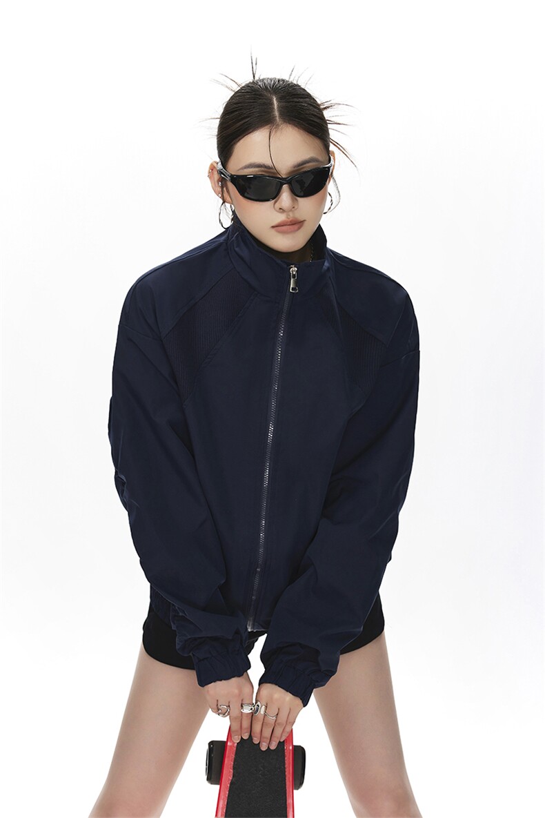 美式罗纹拼接袖子褶皱大码M-5XL教练夹克女JK78056P69控105,女装短外套,星座226-1