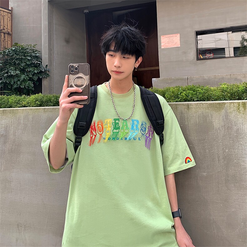 2024夏新款港风个性字母印花宽松圆领短袖T恤上衣T2218-P50,男装T恤,星座914-3