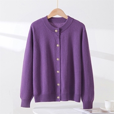 12针纯色圆领开衫，女装羊毛衫，西欧羊绒