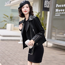 现货韩版修身皮衣外套女短款2024年秋新款仿真绵羊皮女士皮夹克，女装皮衣，江南女神