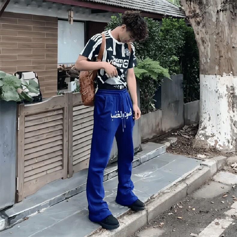 美式高街潮牌男女运动休闲裤直筒宽松慵懒显瘦印花休闲卫裤子,男装休闲裤,电商A486