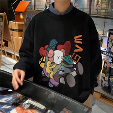 1港风新款宽松休闲中性情侣潮流印花毛衣男外套7790P55加绒P70，男装针织衫/毛衣，星座226-2
