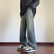 美式高街潮流INS水洗复古褶皱直筒牛仔裤B315-K23525-P65控78，男装牛仔裤，电商B315