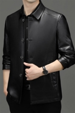皮衣男士中年爸爸装外套皮夹克中老年人秋冬季保暖上衣服帅气外套，男装皮衣，电商B212（原钱塘6029）
