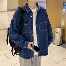 春秋新款日系复古牛仔衬衫长袖男X335-P48，男装衬衫，星座1109-3