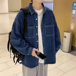 春秋新款日系复古牛仔衬衫长袖男X335-P48图片
