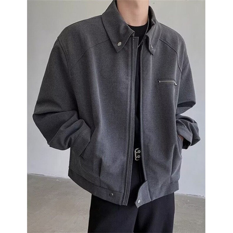 双层垫肩外套男春秋季简约复古宽松翻领短款飞行员夹克J866,男装夹克,星座1116A（原606A-3）