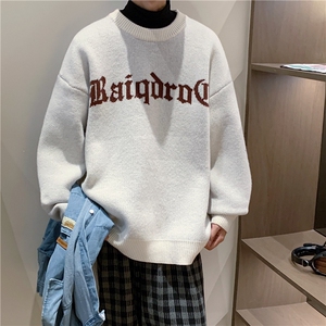 秋冬情侣款新款针织衫圆领毛衣男装港风宽松外套X5586-P75限98图片