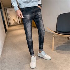 中弹力社会人精神小伙小脚裤韩版秋冬季修身弹性牛仔裤男N/，男装牛仔裤，电商D202