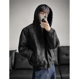 冬季连帽pu皮加绒皮棉衣座山雕男装加绒连帽棉服情侣外套S533特90图片