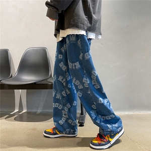 推荐！港风宽松潮流直筒牛仔长裤男女B377-N679-P4558图片