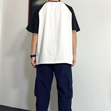 抖音得物高品质二开240克宽松纯棉美式潮牌插肩袖拼接短袖T恤，男装T恤，电商A486