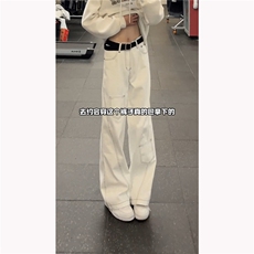 美式阔腿工装牛仔裤男款秋季痞帅高级感弯刀裤子高街直筒微喇长裤，男装牛仔裤，四季星座505
