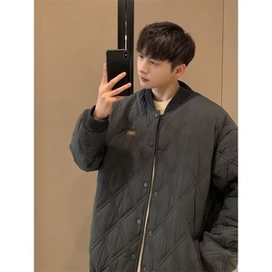 美式菱形格棉衣男潮牌ins复古情侣棒球棉服冬季特厚宽松棉袄外套图片