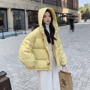 奶甜系连帽羽绒棉服女2024冬季新款韩系减龄小个子加厚短款面包服图片