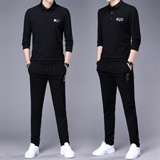 中年男士黑色休闲服运动套装2023春秋季新款中老年爸爸装套头卫衣，男装休闲套装，电商B212（原钱塘6029）