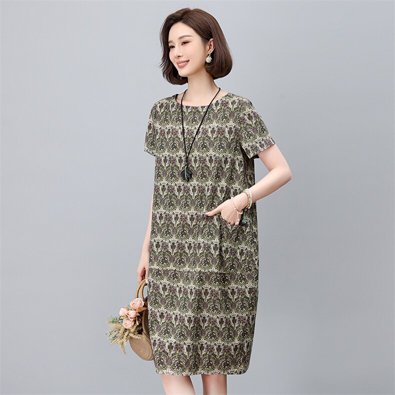 现货2025年夏季气质减龄印花文艺复古连衣裙,女装连衣裙,依恋蒂丝