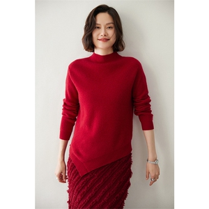 时尚不规则下摆半高领女士羊绒衫 优雅显瘦保暖毛衣图片