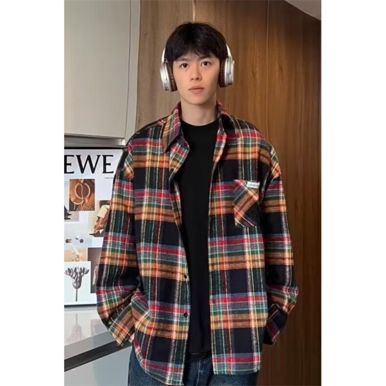 TC481-P45美式高街格子口袋宽松痞帅衬衫翻领上衣,女装衬衫,星座617A-2