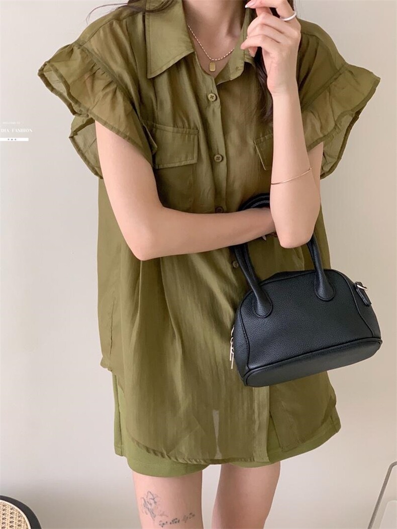 防晒套装女薄款欧洲站夏季2022新款欧货衬衫阔腿短裤两件，女装职业装，香丽迪1