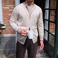 拼色双拉链开衫毛衣上衣男士外套英伦男士立领修身针织衫休闲，男装针织衫/毛衣，星座1210-1