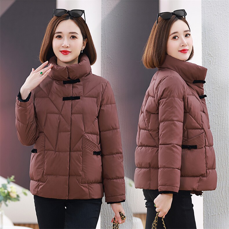 2023年秋冬新款设计款盘扣棉衣外套女宽松显瘦立领棉服外套，女装棉衣/棉服，雪樱依海