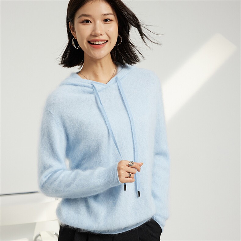秋冬季羊绒休闲百搭时尚帽衫拉绒羊绒衫，女装羊绒衫，英集羊绒