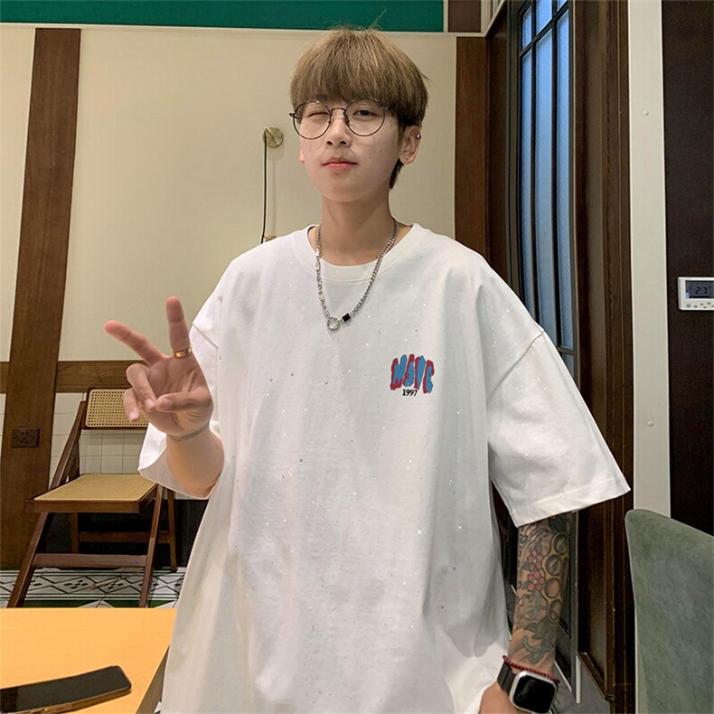 可48小时发货支持抖音得物来样二开 美式满天星亮片短袖T恤MTX660图片