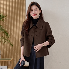 纯色双面羊毛大衣女2025秋冬新款减龄小个子双面羊绒短款外套，女装羊绒大衣，韩宇舍