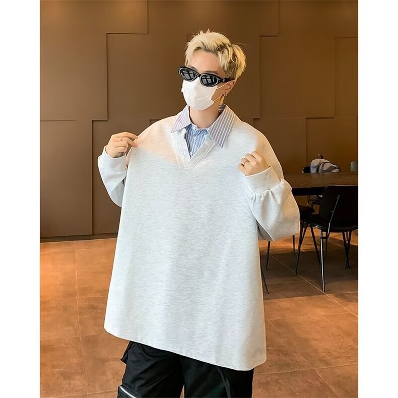 假两件衬衫领polo衫卫衣男秋季大码宽松衣服春秋日系美式外套,男装Polo衫,星座601-1